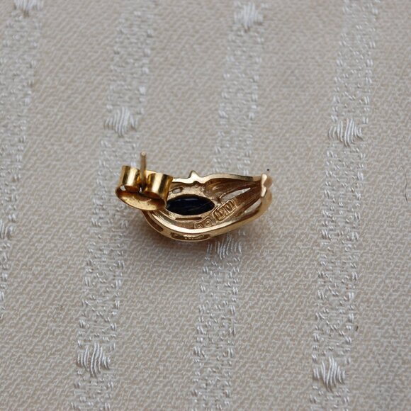 Blue Sapphire and Diamond 10k Gold Earrings - Picture 10 of 15